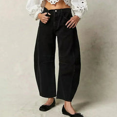 Damen High-Waist Cropped Jeans Hose in Schwarz