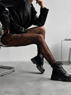 Damen Netzstrumpfhose | Blumenmuster in Schwarz