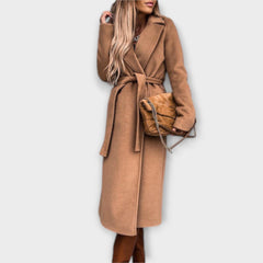 Eliza - Schicker Langmantel mit Bindegürtel in Khaki