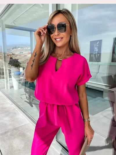 Kurzarm-Jumpsuit mit Gürtel für Damen
