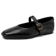 Klassische Mary Jane Dirndl Schuhe | Quadratische Zehenpartie in Schwarz