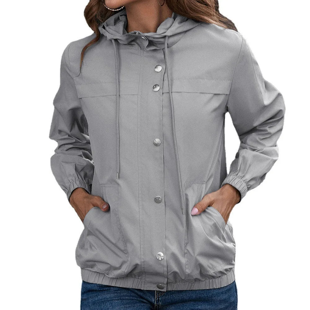 Damen Kapuze Wasserdichter Trenchcoat | Langarm