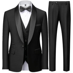 Herren 3-Dreiteiler Hochzeitsgast Anzug | Jacke, Weste und Hose in Schwarzer Knopf Schwarz