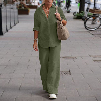 Knopfhemd und Hose Zweiteiliges Set für Damen