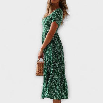 Retro Floral Puff Sleeve Maxi Dress