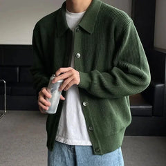 Preston™ Strickjacke aus hochwertigem Trikot mit strukturiertem Kragen / Die neue Ikone des eleganten Herrenstils! in Grün