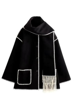Viona | Bequeme Wollumhangjacke in Schwarz-Weiß