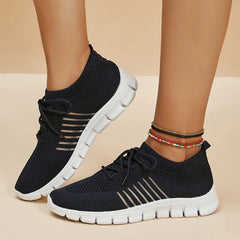Damen Mesh-Schnürsneaker für Alle Jahreszeiten in Schwarz