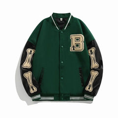 Beatrice | Harajuku Varsity Collegejacke mit Kunstleder-Ärmeln in Grün