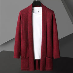 Hendrik | Herren Offene Wasserfall Front Strickjacke in Rot
