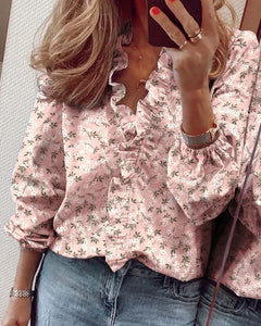 Nora | Rüschenbesatz Kappenärmel Bluse in Rosa