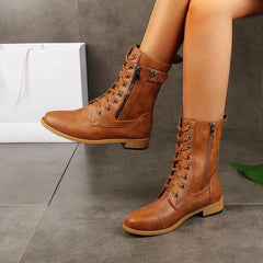 Katharina | Damen Schnürverschluss Leder Stiefel in Braun