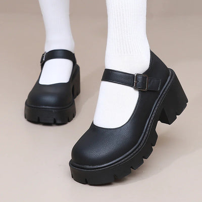 Schwarze Mary Jane Dirndl Schuhe für Damen | Plateau