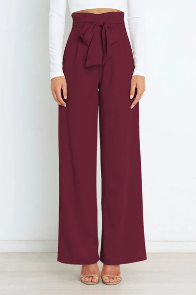 Damen Hochtaillierte Weitbein-Hose mit Schleifengürtel