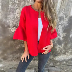 LineaLuxe™ - Strickjacke aus Festem Strick mit Voluminösen Ärmeln und Minimalistischem Schnitt / Zeitlose Eleganz mit Viel Leichtigkeit! in Rot