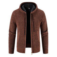 Gefütterte Herren Strickjacke Mit Kapuze | Winterjacke Mit Reißverschluss in Braun