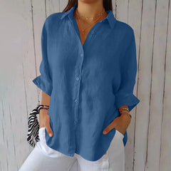 Damen Sommer Button Down Hemd | Langarm in Blau