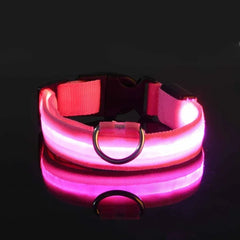 Hundehalsband aus Nylon mit LED-Beleuchtung für mehr Sicherheit bei Nacht, leuchtet im Dunkeln in Pink
