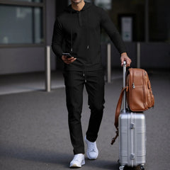 Manchester™ Set aus strukturiertem Baumwollstoff mit Kapuzenhoodie und Slim-Fit-Hose in Schwarz