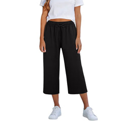 Lisia™ Pantacourt-Hose Aus Baumwoll-Leinen Mit Elastischem Bund Und Verstellbarem Kordelzug in Schwarz