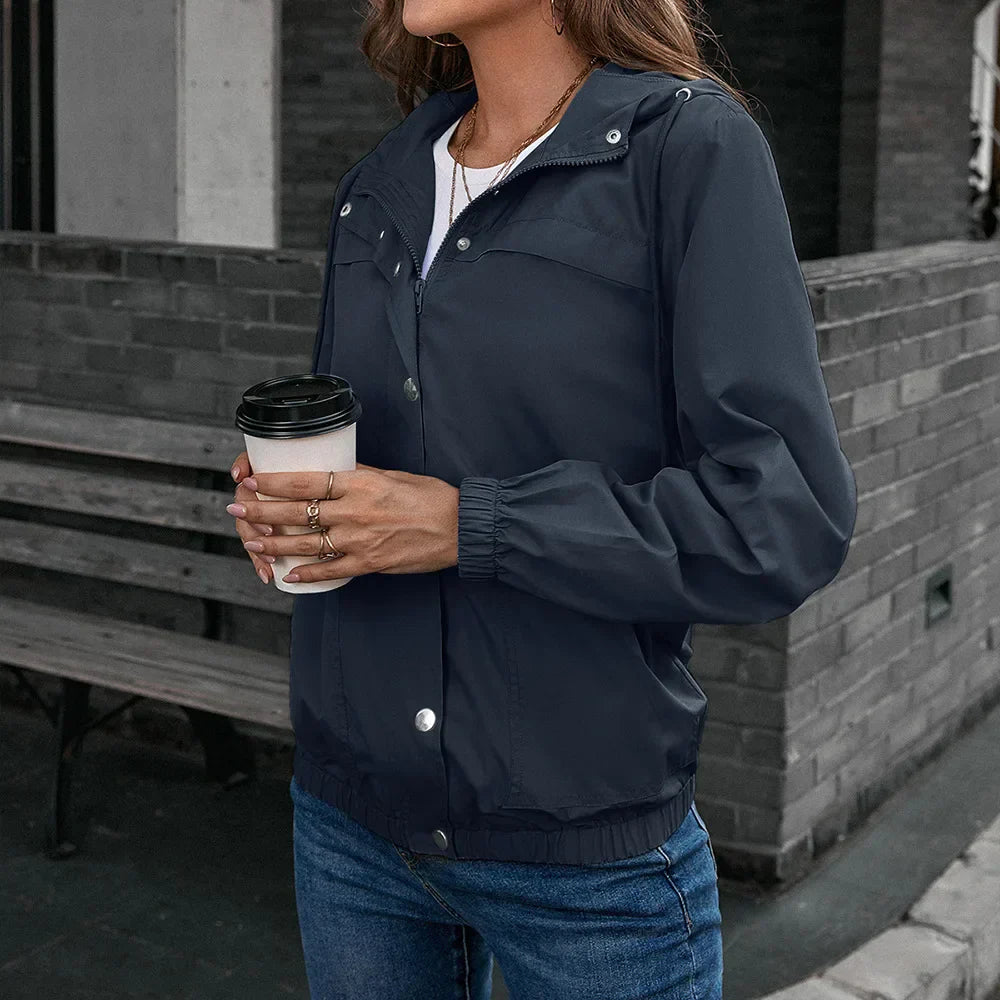 Damen Kapuze Wasserdichter Trenchcoat | Langarm