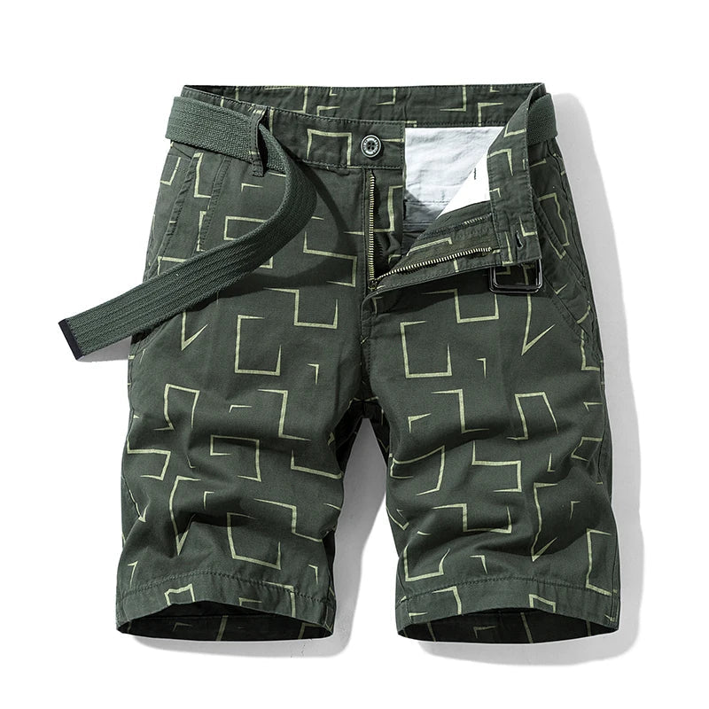 Summer thin multi pocket pure cotton workwear shorts men's oversized loose straight leg five point casual over knee beach shorts