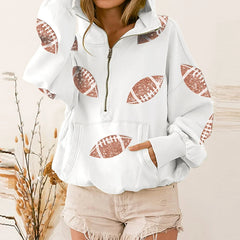 Touchdown Glam™ Hoodie aus Premium-Baumwolle mit Kapuze und Sportlichem Pailletten-Design / Glamour und Komfort in Perfekter Balance! in Weiß