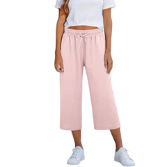 Lisia™ Pantacourt-Hose Aus Baumwoll-Leinen Mit Elastischem Bund Und Verstellbarem Kordelzug in Pink