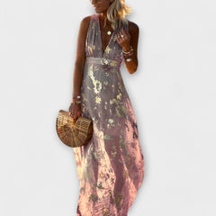 Almera – Leichtes Maxikleid mit goldenen Reflexen in Rosa