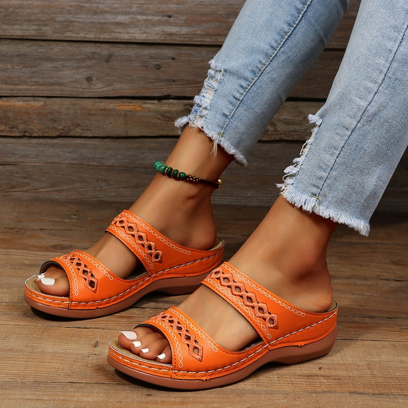 Boho-Slip-On-Sandalen mit Cut-Outs für Damen