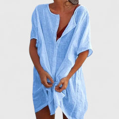 Magdalena | Damen Sommer Lockeres Tunika Midikleid in Blau