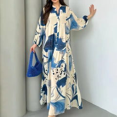 Yumi™ Maxikleid aus Premium-Viskose mit Knopfleiste Vorne in Blau