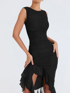 Jasmine - Asymmetrisches Ruffled Mesh-Minikleid in Schwarz