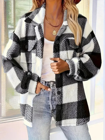 Damen Fleece Jacke mit Karomuster | Warme