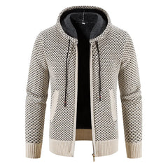 Gefütterte Herren Strickjacke Mit Kapuze | Winterjacke Mit Reißverschluss in Beige