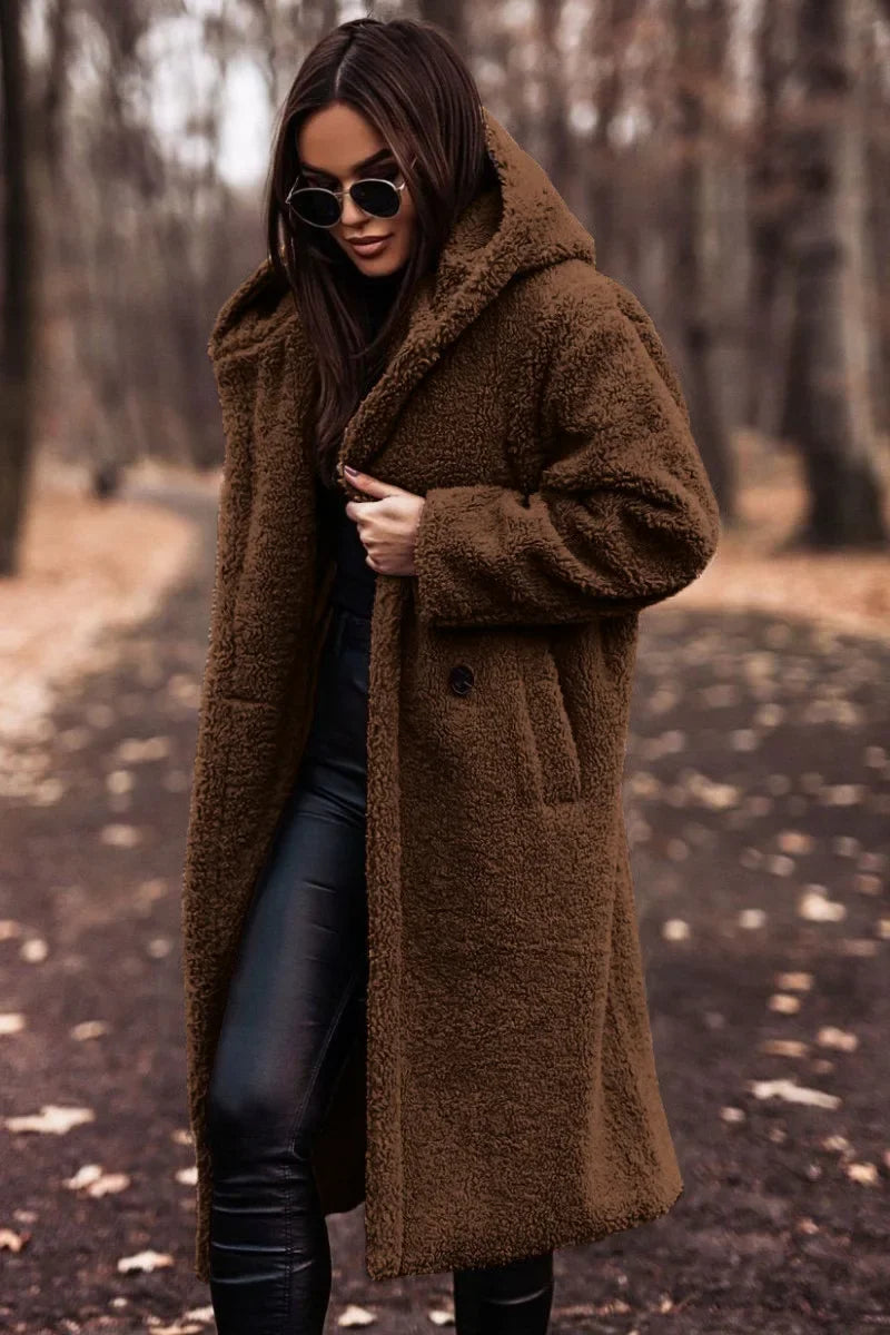 Damen Winter Kapuze Weich Langer Mantel | Warme