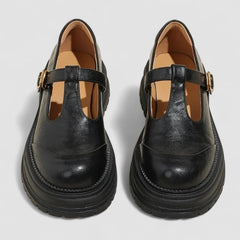 Emilia | Damen Plattform T Riemen Casual Schuhe in Schwarz