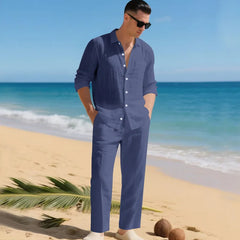Luca™ Baumwoll-Leinen-Set mit Button-Down-Hemd in Dunkelblau