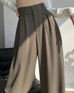 Mayla - Formelle Hose mit weitem Bein - Stil mit hoher Taille in Kaffee