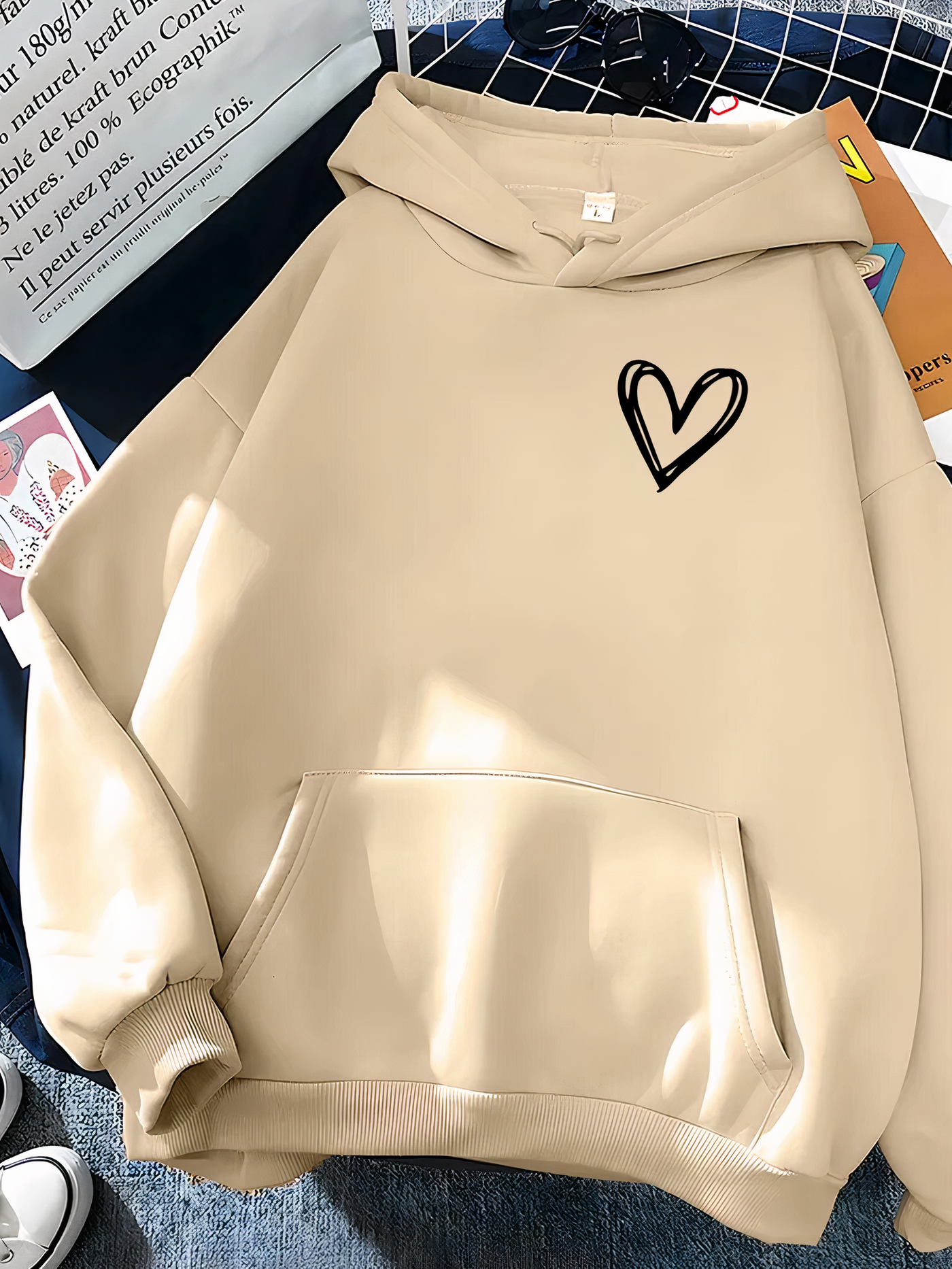 Damen Freizeit Kapuzenpullover mit Herz | Lockere Passform