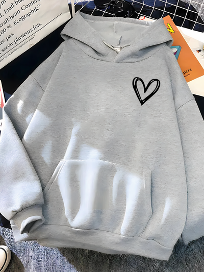 Damen Freizeit Kapuzenpullover mit Herz | Lockere Passform