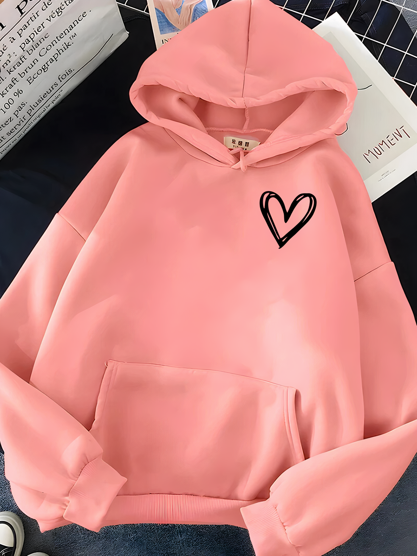 Damen Freizeit Kapuzenpullover mit Herz | Lockere Passform