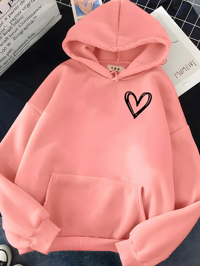 Damen Freizeit Kapuzenpullover mit Herz | Lockere Passform