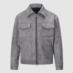 Lionel - Klassische Straßenjacke aus Wildleder in Grau