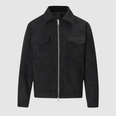 Lionel - Klassische Straßenjacke aus Wildleder in Schwarz