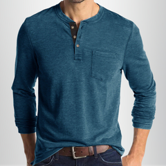 Charles - Langärmeliges Herren-T-Shirt in Blau