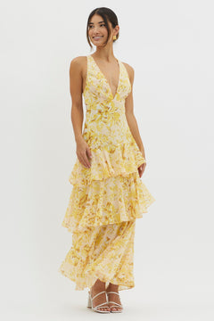 LADELIN - Ruffle Maxikleid in Gelb