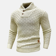 Pullover Herren Strick Mit Knopfkragen | Struktur Design in Khaki