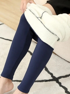 Leggings mit hoher Taille und warmem Plüschfutter in Blau