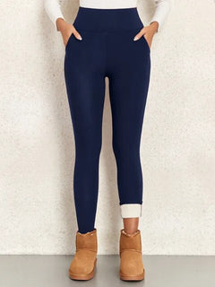 Leggings mit hoher Taille und warmem Plüschfutter in Grau